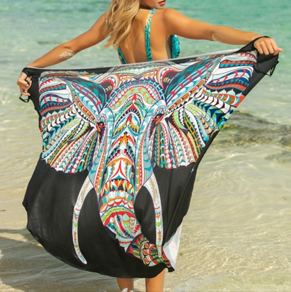 Beach Babe Wrap Cover Up - Multi Elephant - Picture 2 of 5